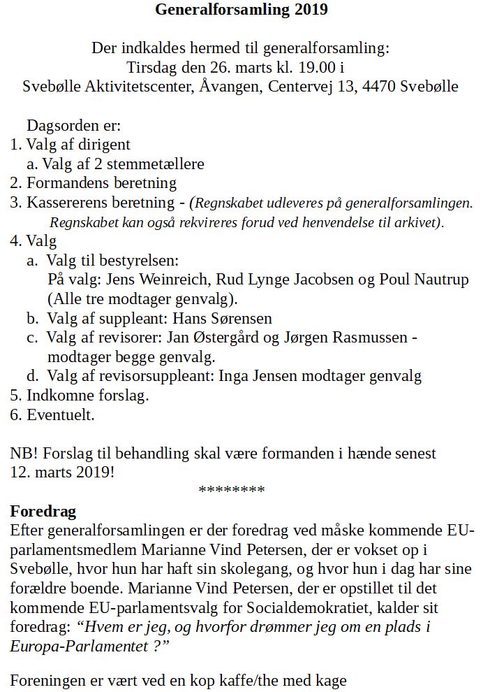 Dagsorden - Generalforsamling 26. marts 2019