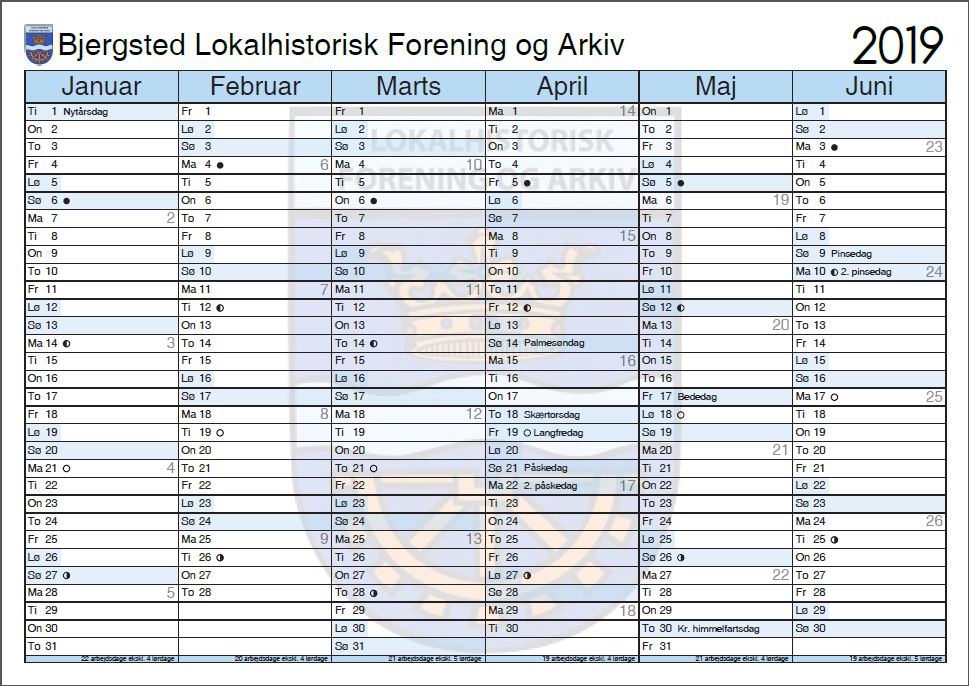Kalender 1. halvår 2019