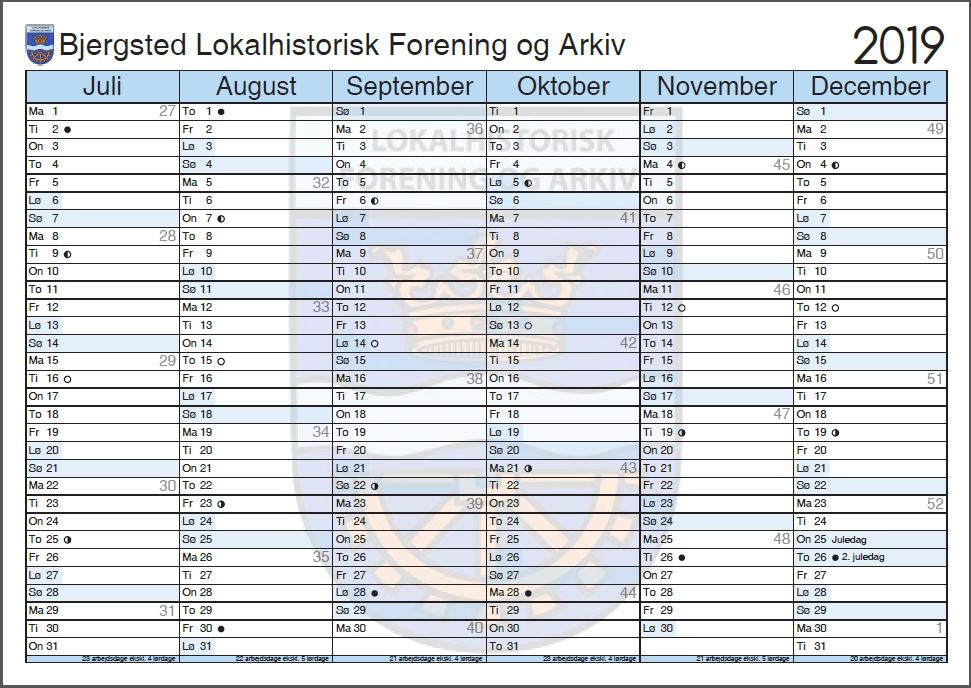 Kalender 2. halvår 2019